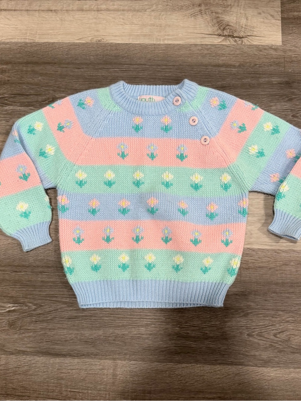 VTG Youth Park Girls Knit Pullover Sweater 4T Crewneck Striped Floral Acrylic